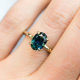 Nigerian Sapphire 4 Prong Hand Carved Evergreen Yellow Gold Engagement Ring by Anueva Jewelry