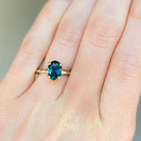 Nigerian Sapphire 4 Prong Hand Carved Evergreen Yellow Gold Engagement Ring by Anueva Jewelry