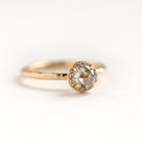 salt and pepper grey rosecut diamond halo yellow gold engagement ring anueva jewelry