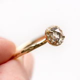 salt and pepper grey rosecut diamond halo yellow gold engagement ring anueva jewelry