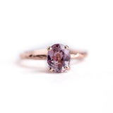 evergreen pink sapphire spinel recycled gold purple engagement ring