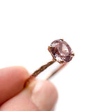 evergreen pink sapphire spinel recycled gold purple engagement ring