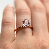 evergreen pink sapphire spinel recycled gold purple engagement ring
