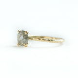 smoky grey galaxy rosecut diamond prong setting yellow gold dainty engagement ring