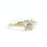 evergreen collection clear white color rosecut diamond solitaire salt and pepper dainty yellow gold carved engagement ring
