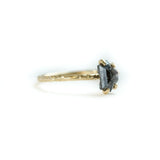 black smoky galaxy geometric rosecut diamond prong setting dainty yellow gold engagement ring