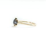 black smoky galaxy geometric rosecut diamond prong setting dainty yellow gold engagement ring