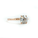 silver salt and pepper rosecut prong setting grey diamond hand carved galaxy rose gold dainty engagement ring