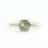smoky grey galaxy rosecut diamond prong setting yellow gold dainty engagement ring