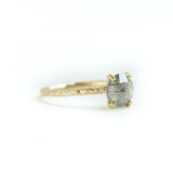 smoky grey galaxy rosecut diamond prong setting yellow gold dainty engagement ring