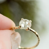 evergreen collection clear white color rosecut diamond solitaire salt and pepper dainty yellow gold carved engagement ring