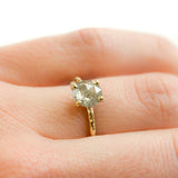 smoky grey galaxy rosecut diamond prong setting yellow gold dainty engagement ring