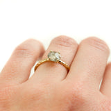 smoky grey galaxy rosecut diamond prong setting yellow gold dainty engagement ring
