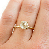 evergreen collection clear white color rosecut diamond solitaire salt and pepper dainty yellow gold carved engagement ring