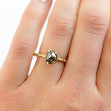 black smoky galaxy geometric rosecut diamond prong setting dainty yellow gold engagement ring