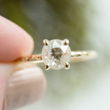 evergreen collection clear white color rosecut diamond solitaire salt and pepper dainty yellow gold carved engagement ring
