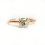 round salt and pepper solitaire diamond recycled rose gold carved handmade engagement ring anueva jewelry