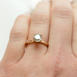 round salt and pepper solitaire diamond recycled rose gold carved handmade engagement ring anueva jewelry