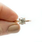 round salt and pepper solitaire diamond recycled rose gold carved handmade engagement ring anueva jewelry