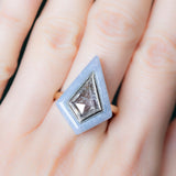 2.39 Kite Rosecut Diamond and Blue Agate Gemstone Halo Ring in Two Tone Gold on hand