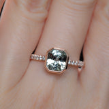 1.91ct Radiant Cut Sapphire Bezel with French Set Diamonds in 14k Rose Gold