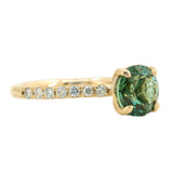 1.47ct Teal Green Tourmaline Solitaire Ring with Diamonds in 14k Yellow Gold