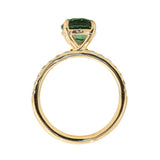 1.47ct Teal Green Tourmaline Solitaire Ring with Diamonds in 14k Yellow Gold