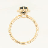 1.63ct Oval Deep Blue Unheated Sapphire and Diamond Six Prong Halo Evergreen Ring in 14k Yellow Gold