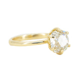 2.15ct Antique Old Mine Cut Diamond in 18k Yellow gold Lotus Six Prong Solitaire