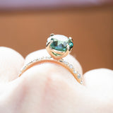 1.47ct Teal Green Tourmaline Solitaire Ring with Diamonds in 14k Yellow Gold