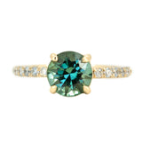 1.47ct Teal Green Tourmaline Solitaire Ring with Diamonds in 14k Yellow Gold