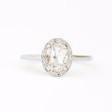 Rosecut Oval Zircon Platinum Ring - Natural gemstone, diamond alternative - rosecut engagement ring - Platinum halo antique inspired ring by Anueva Jewelry