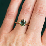 1.70ct Moss Green and Blue Oval Sapphire Plain Solitaire Ring in Yellow Gold