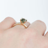 1.70ct Moss Green and Blue Oval Sapphire Plain Solitaire Ring in Yellow Gold