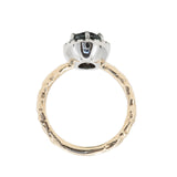 3.07ct Oval Deep Teal Green Blue Madagascar Sapphire Low Profile Six Prong Halo in Platinum and 14k Yellow Gold