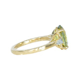 4.21ct Oval Parti Sapphire and Tapered Baguette Diamond Ring in 18k Yellow Gold side view