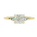 Three Stone Ring featuring 1.06 reclaimed cushion diamond in East-West setting