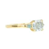 Three Stone Ring featuring 1.06 reclaimed cushion diamond in East-West setting