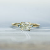Three Stone Ring featuring 1.06 reclaimed cushion diamond in East-West setting