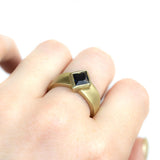 1.76ct Kite Montana Sapphire, Sleek Wide Signet in Brushed 18k Yellow Gold on hand