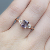 1.68ct Pink Emerald Cut Sapphire With Cluster Diamond Side Ring In 14k Rose Gold