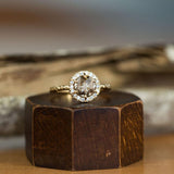 1.12ct Cognac Brown Rosecut Diamond in 14k Yellow Six Prong Low Profile Halo Evergreen Setting