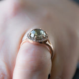 3.31ct Green-Grey Rosecut Diamond in Rose Gold Low Profile Split Shank Halo