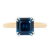 3.02ct Oval Deep Teal Green Sapphire Double Pronged Solitaire in 14k Yellow Gold
