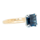 3.02ct Oval Deep Teal Green Sapphire Double Pronged Solitaire in 14k Yellow Gold