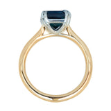 3.02ct Oval Deep Teal Green Sapphire Double Pronged Solitaire in 14k Yellow Gold