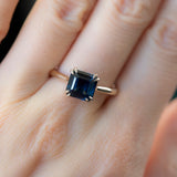 3.02ct Oval Deep Teal Green Sapphire Double Pronged Solitaire in 14k Yellow Gold