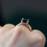 3.02ct Oval Deep Teal Green Sapphire Double Pronged Solitaire in 14k Yellow Gold