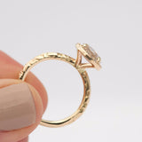 Rosecut Moissanite in Yellow Gold Diamond Halo - Hand Carved Eclectic Band and Antique-inspired setting - Rosecut Engagement Ring by Anueva Jewelry