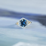 3.31ct Blue Hexagon Montana Sapphire Split Shank Halo Ring